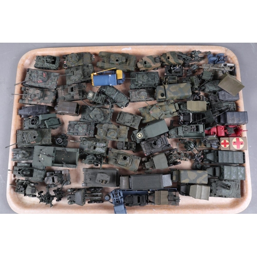 168 - A quantity of plastic military vehicles, including tanks, transport vehicles, guns, etc