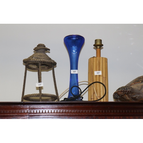 237 - A Sevres Vinsare bubble glazed bulbous table lamp, 8” high, a blue glass vase converted into a table... 