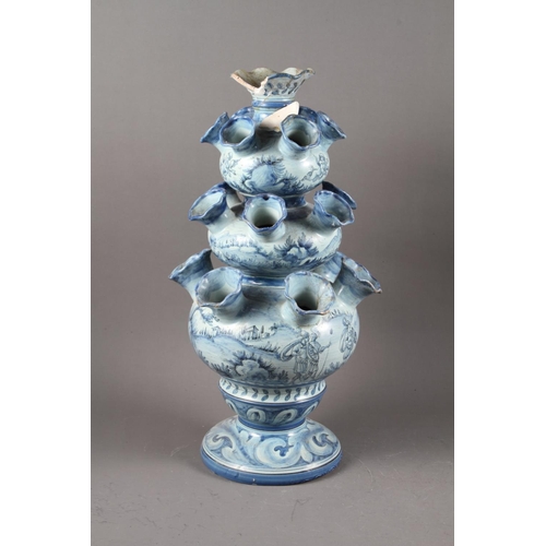 65 - A Cantagali blue and white tulip vase, 20” high, and a Cantagali majolica urn with landscape decorat... 