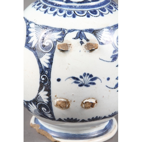 66 - An 18th century Delft dry drug jar ‘EVP.HORB’, 9” high, (heavily restored), anothe... 