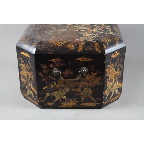 97 - A Chinese octagonal lacquered hinged box, 14 1/2” wide, and a Japanese lacquered box 9 1/2” wide