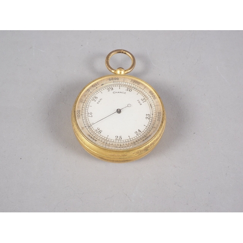 106 - A gilt brass cased pocket barometer with silvered dial, in morocco leather case