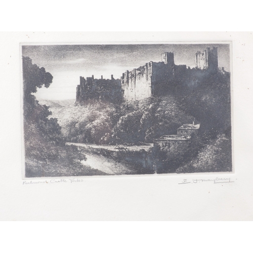 341 - A set of four French equestrian themed prints, J Maybury?: an engraving, “Richmond Castle, Yorks.”, ... 