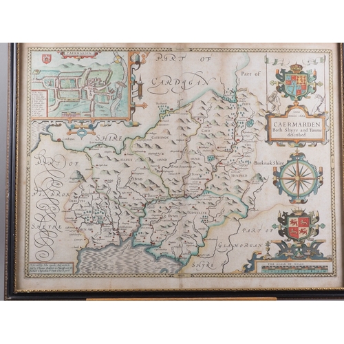 344 - Five 18th century maps, comprising John Speede Glamorgan Shyre, John Speede Worcestershire, John Spe... 