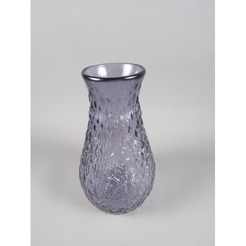 37 - A Whitefriars glass baluster mauve teardrop vase, designed by Geoffrey Baxter, 11 1/4” high