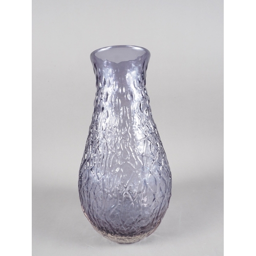 37 - A Whitefriars glass baluster mauve teardrop vase, designed by Geoffrey Baxter, 11 1/4” high