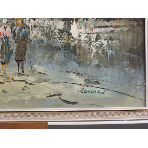 395 - Kosman: oil on board, Parisian street scene, 19