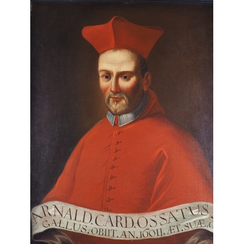 397 - An oil on canvas, portrait of a Cardinal, cleaned and relined, 28 1/2” x 23”, in ornate ebonised and... 