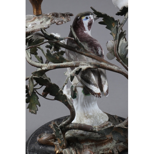 1 - A pair of 18th century Dresden porcelain birds, mounted as candlesticks, 8