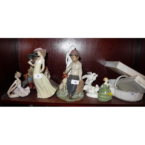 10 - A Lladro figure, “The Old Fishing Hole” 12237, 11 3/4” wide, in box, another Lladro figure of a ball... 