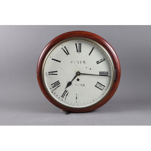 105 - A late 19th century wall clock with painted dial, single fusee movement, 14