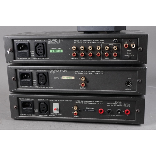 183 - A Quad 306 power amp, a Quad 34 control unit, a chord FM 4 tuner and QED phono switch, and a small q... 