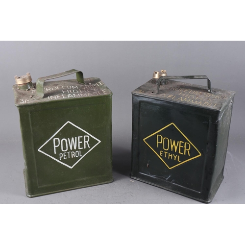 199 - A green painted Power Petroleum Ethyl can, 11” high, and another similar