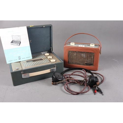 214 - A Ferranti model 825 portable radio, a pair of WWII headphones and a Hacker radio