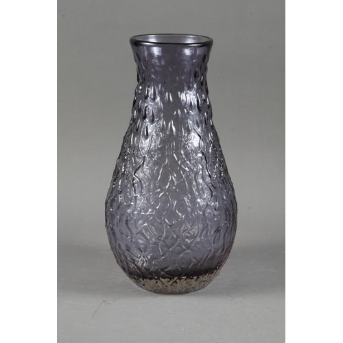 37 - A Whitefriars glass baluster mauve teardrop vase, designed by Geoffrey Baxter, 11 1/4” high