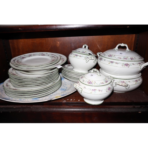 43 - An A E Grayle and Hartley part dinner service with floral and swag decoration, comprising four turee... 