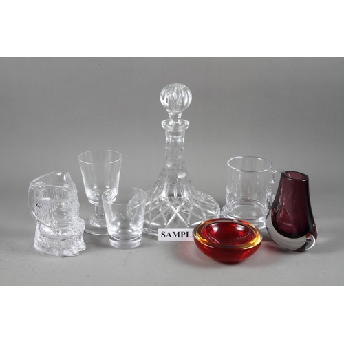 62 - A pair of cut clear glass ships decanters, a pair of jugs, a pair of Whitefriars clear glass charact... 