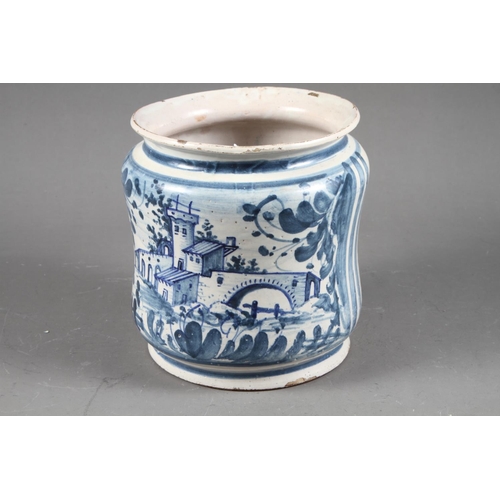 66 - An 18th century Delft dry drug jar ‘EVP.HORB’, 9” high, (heavily restored), anothe... 