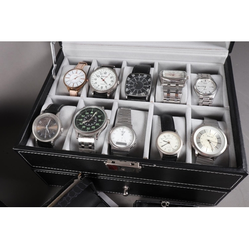 287 - Two boxes containing a collection of fashion watches, various, and three modern Masonic themed pocke... 