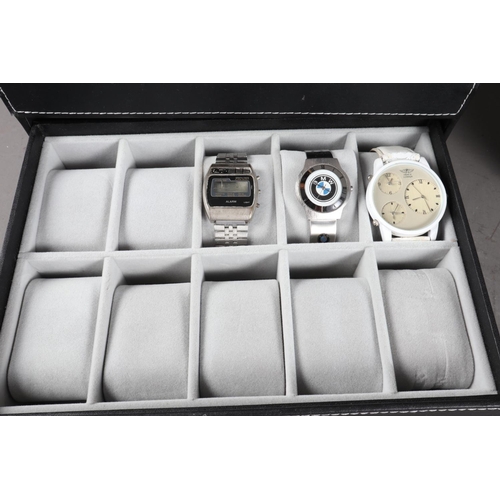 287 - Two boxes containing a collection of fashion watches, various, and three modern Masonic themed pocke... 