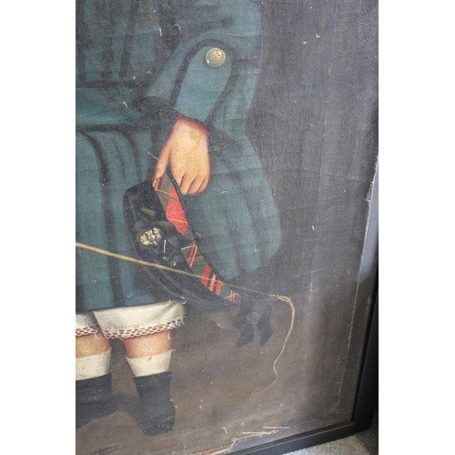 391 - A late 18th early 19th century Scottish primitive school: oil on canvas, child with dog, unstretched... 