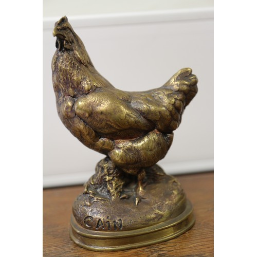 113 - After Auguste Cain, a bronze model hen, 3 1/2” high