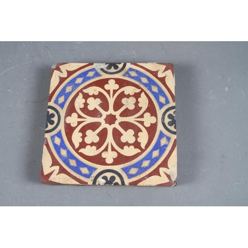 35 - Two Minton & Co four-colour encaustic tiles, two late 19th century printed tiles, a 19th century... 