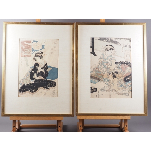 308 - A pair of 19th century Japanese woodblock prints, portraits of noble women, 13 1/2