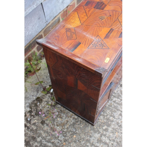 450 - A late 19th century Japanese parquetry work cabinet, fitted one drawer over recess, cupboards and fu... 