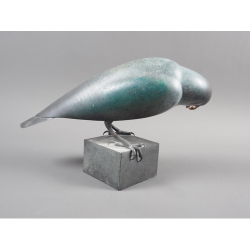 208 - †Geoffrey Dashwood: a patinated bronze jackdaw with yellow metal ring in its beak, 5/12, 8 1/2