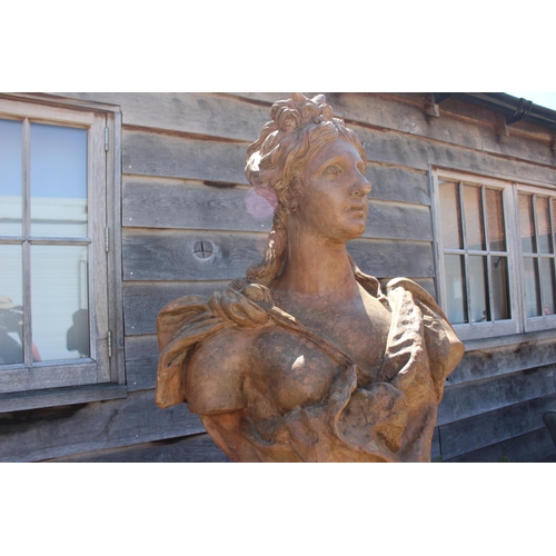 214 - An early 20th century Italian terracotta bust of Diana, on relief decorated pedestal, 74