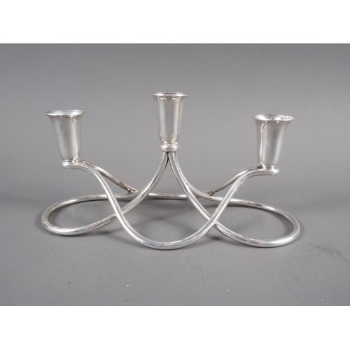 278 - A Danish Sterling silver three-light candlestick, 4.7oz troy approx