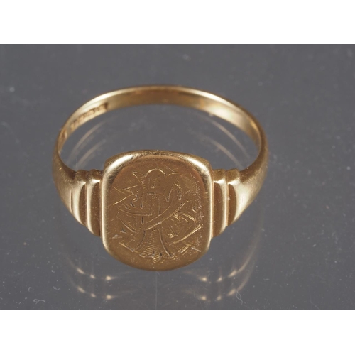 288 - An 18ct gold signet ring, size ‘U 1/2’, 6.5g