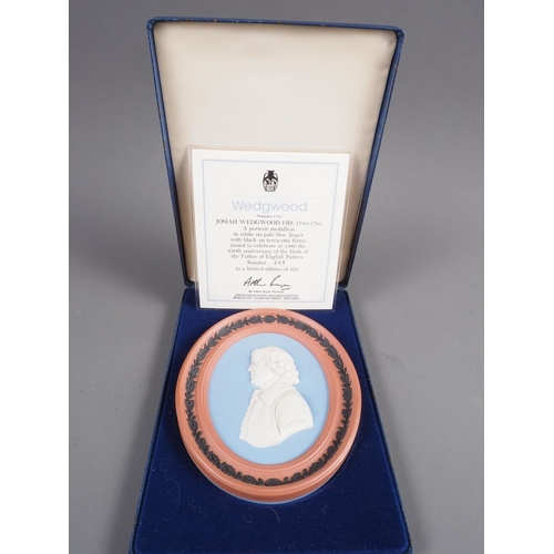 3 - A limited edition Wedgwood four-colour Jasperware portrait medallion of Josiah Wedgwood FRS, 233/250... 