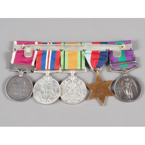 301 - A group of five WWII medals, comprising The General Service Medal with Palestine bar awarded to 7580... 