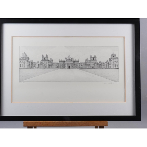 315 - Henry Rushbury: an etching, Horseguards, signed in pencil, in ebonised frame and a print of Blenheim... 