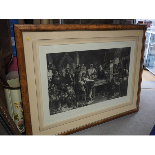 348 - A 19th century engraving, “Caxton showing the first specimen of his printing to King Edward the Four... 