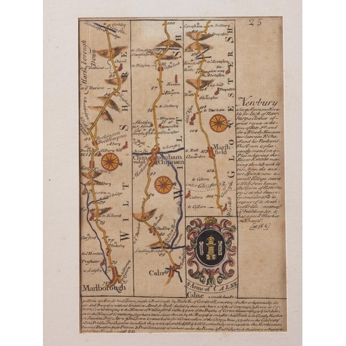 352 - An 18th century hand-coloured part road map, Calne & Marlborough, in Hogarth frame, and a simila... 