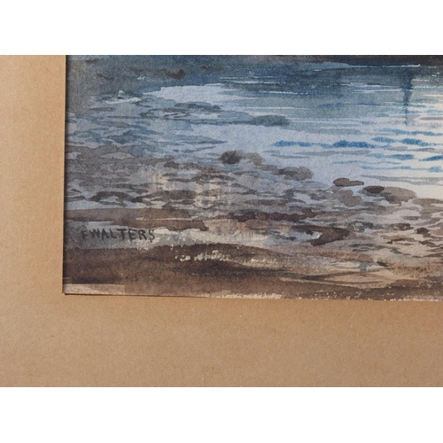 354 - Frank Walters: a pair of watercolours, lake scenes, 10” x 13 1/2”, in burr maple frames