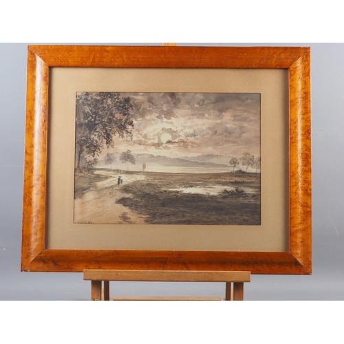 354 - Frank Walters: a pair of watercolours, lake scenes, 10” x 13 1/2”, in burr maple frames