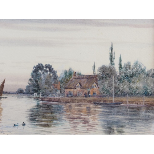 360 - R W Fraser: a late 19th century watercolour, view of the Ferry Inn, Horning, Norfolk, 7