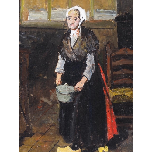 416 - L V Kraft: impasto oil, study of an old Dutch woman, 11 3/4