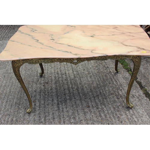 572 - An alabaster shape top occasional table, on brass frame, 36