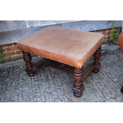 584 - An early 20th century oak framed stool, on turned oak frame united by stretcher rails, 31