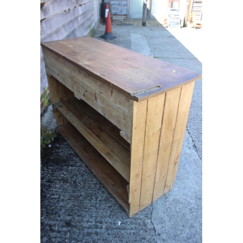 626 - A 19th century waxed pine dresser, fitted three shelves over two drawers and two cupboards, on block... 