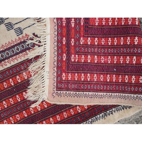 670 - A Bokhara prayer rug of traditional design on a camel ground, 49