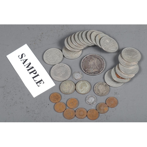 307 - A quantity of English coinage, including an 1893 Crown