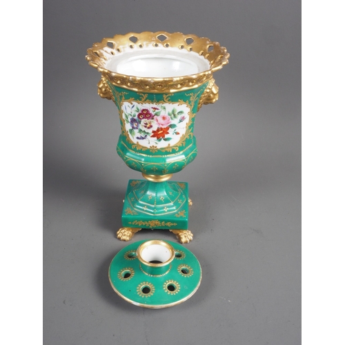 10 - A Continental porcelain flower vase and cover with floral plaque and gilt swag and scrolled decorati... 