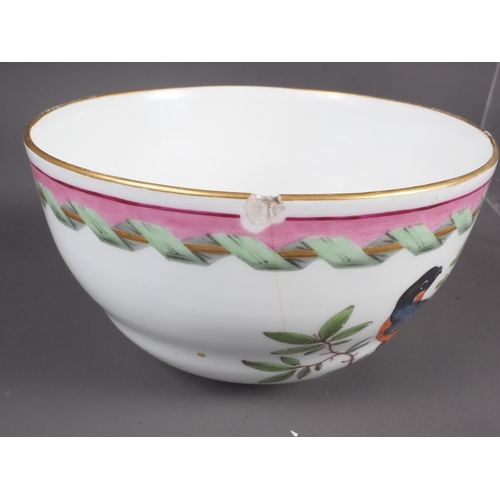 13 - A Meissen part tea and coffee service with central bird decoration and pink borders (damages), and a... 