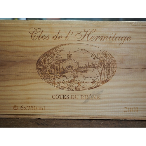 150 - A case of six bottles of 2001 Clos de L'Hermitage Cotes du Rhone